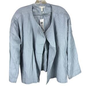 Eileen Fisher Heavy Organic Linen Drape Front Jacket Dawn Blue Women's PL NWT